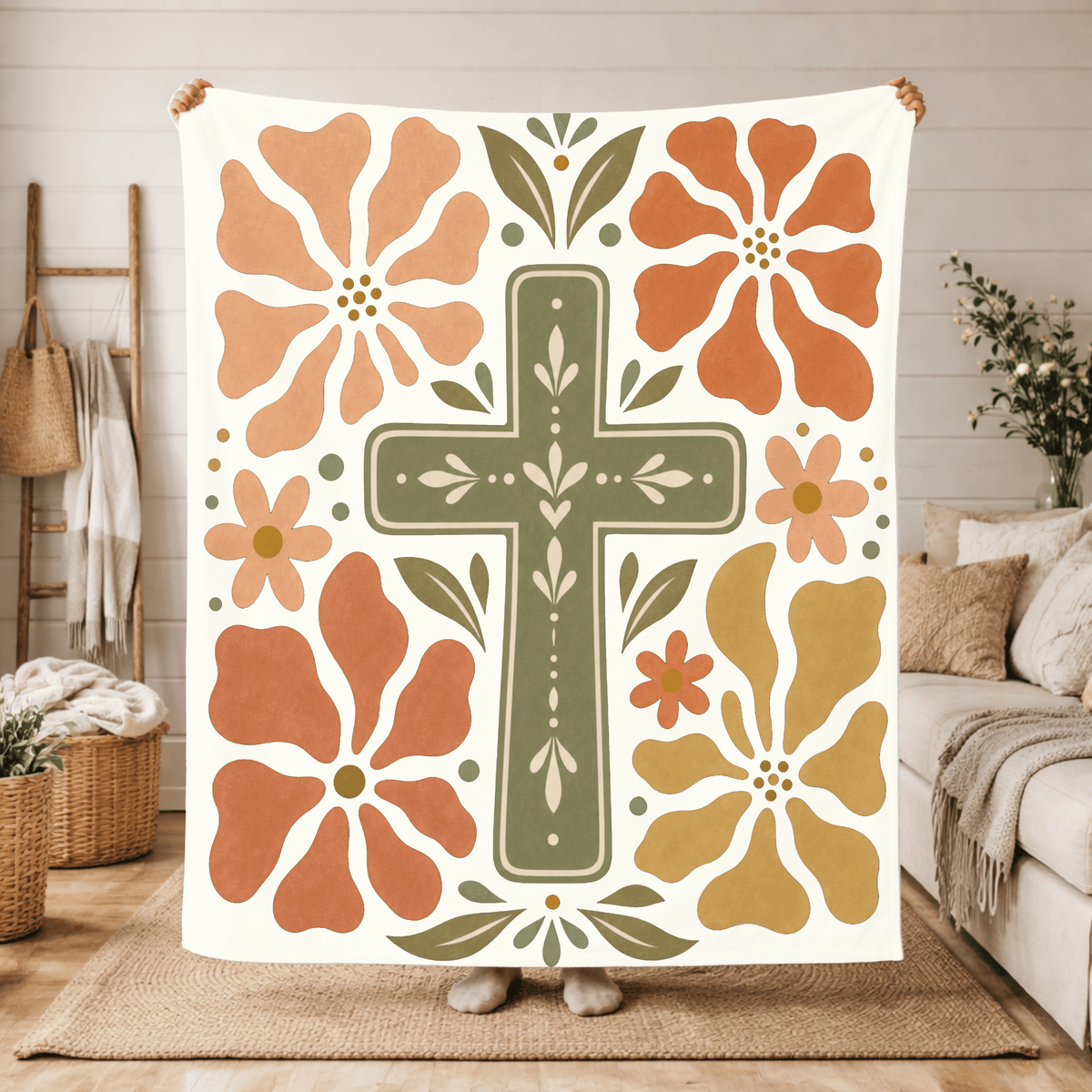 Printify Home Decor Floral Cross - Blanket