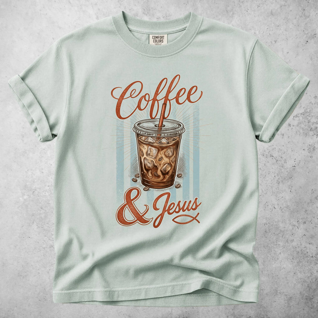 Printify T-Shirt Bay / S coffee and jesus coffee lover faith (1) T-Shirt