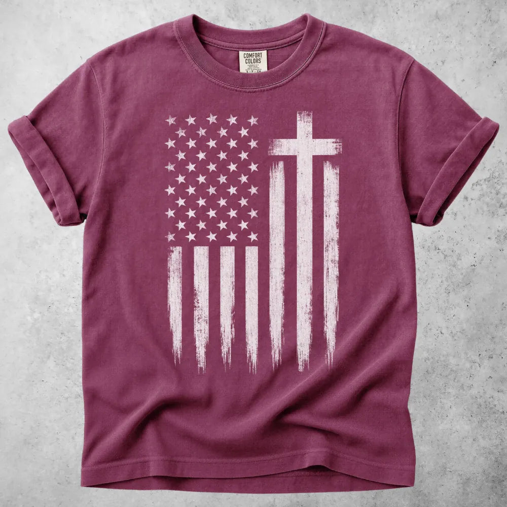 Printify T-Shirt Berry / S American Flag Cross T-Shirt