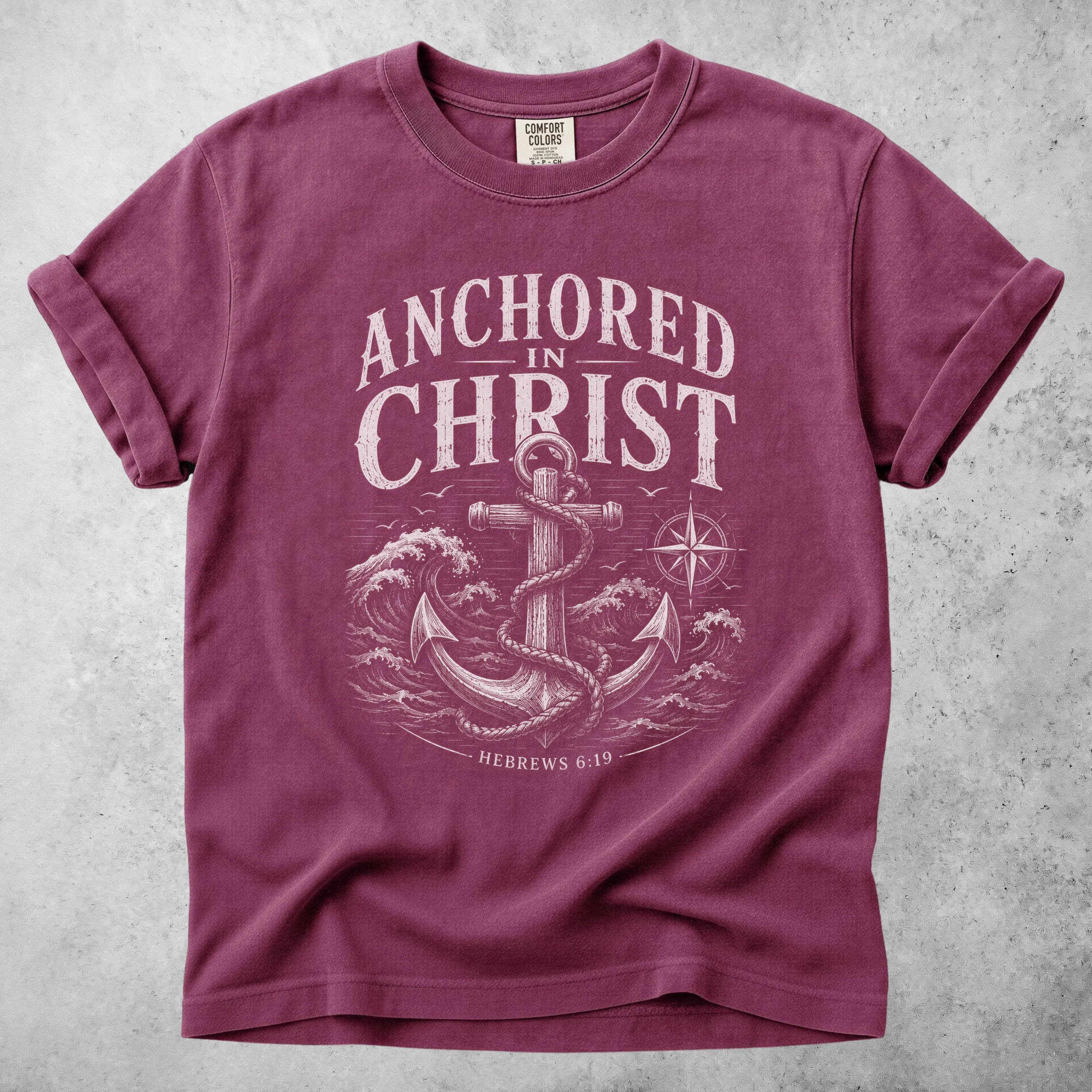 Printify T-Shirt Berry / S ANCHORED in CHRIST Hebrews 6:19