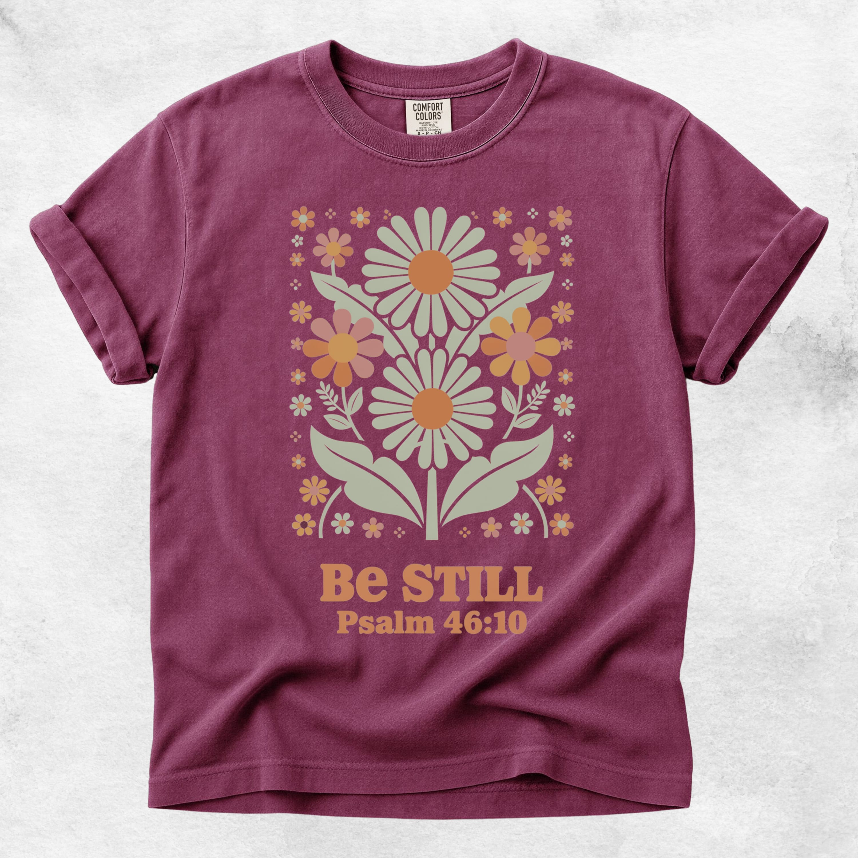 Printify T-Shirt Berry / S Be Still Floral T-Shirt - Psalm 46:10