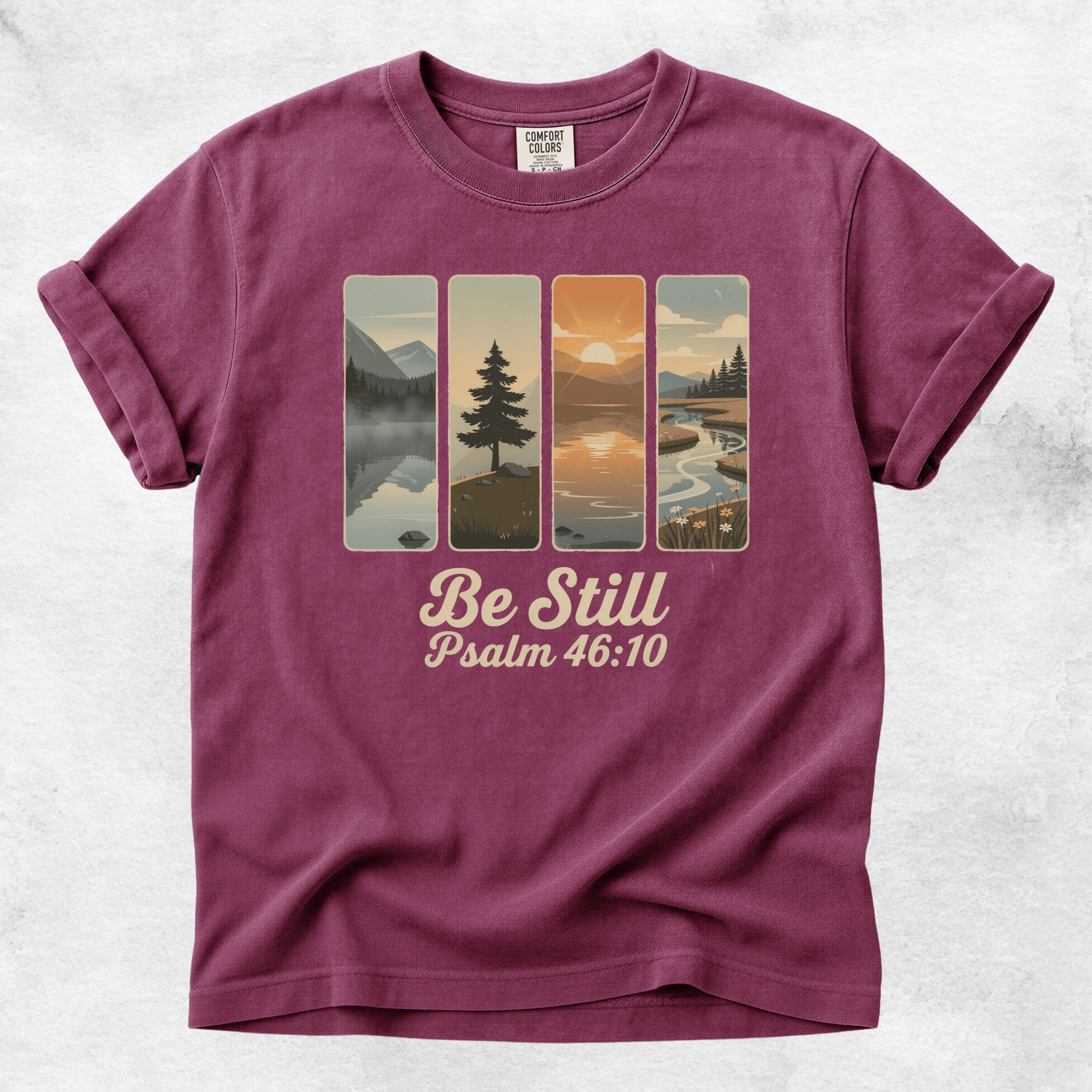 Printify T-Shirt Berry / S Be Still Scenic Nature Tee - Psalm 46:10