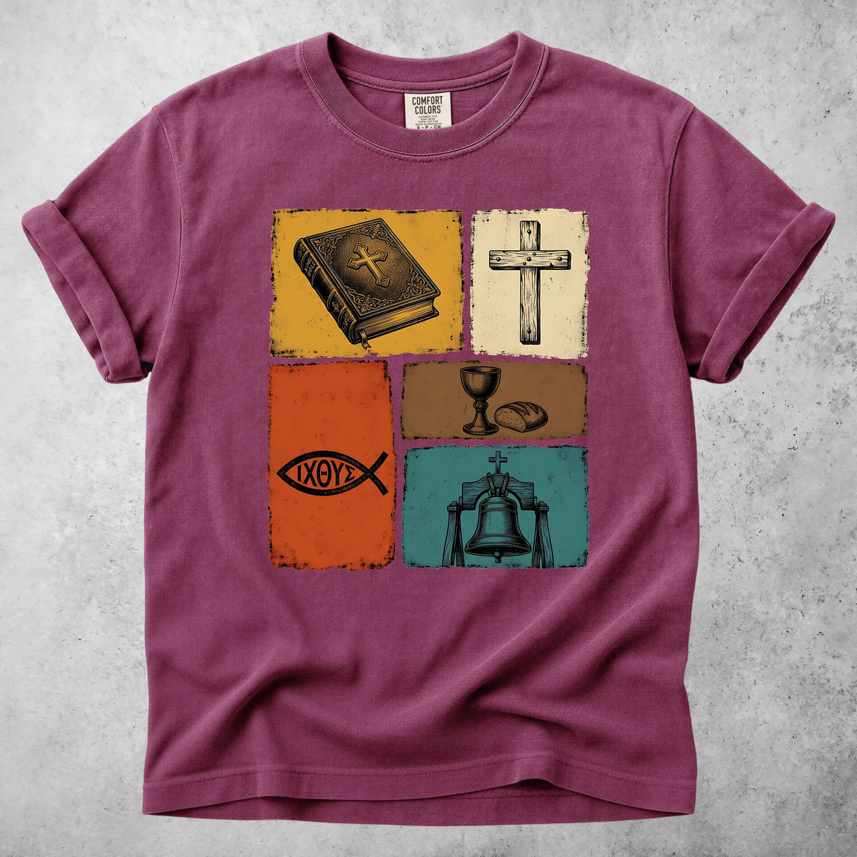 Printify T-Shirt Berry / S Christian Faith Symbols Vintage T-Shirt