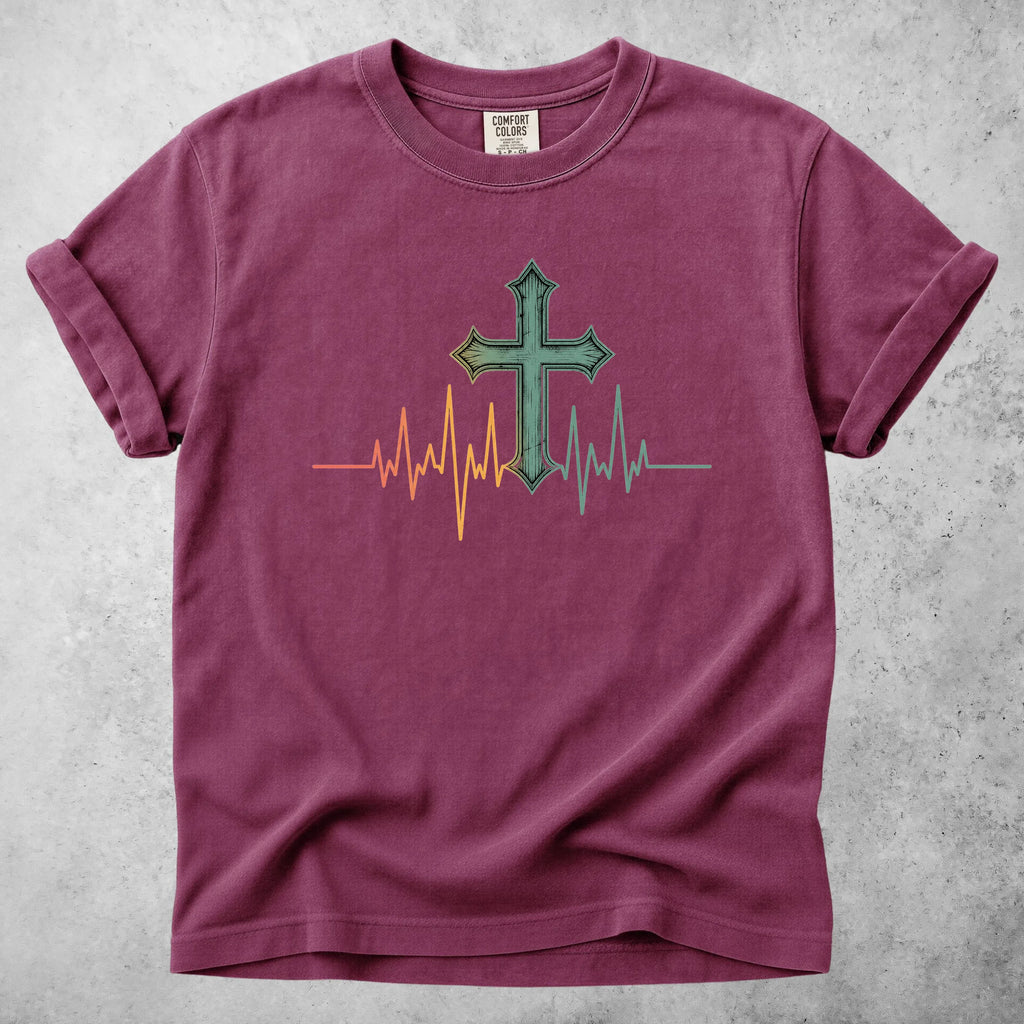 Printify T-Shirt Berry / S Cross Heartbeat T-Shirt