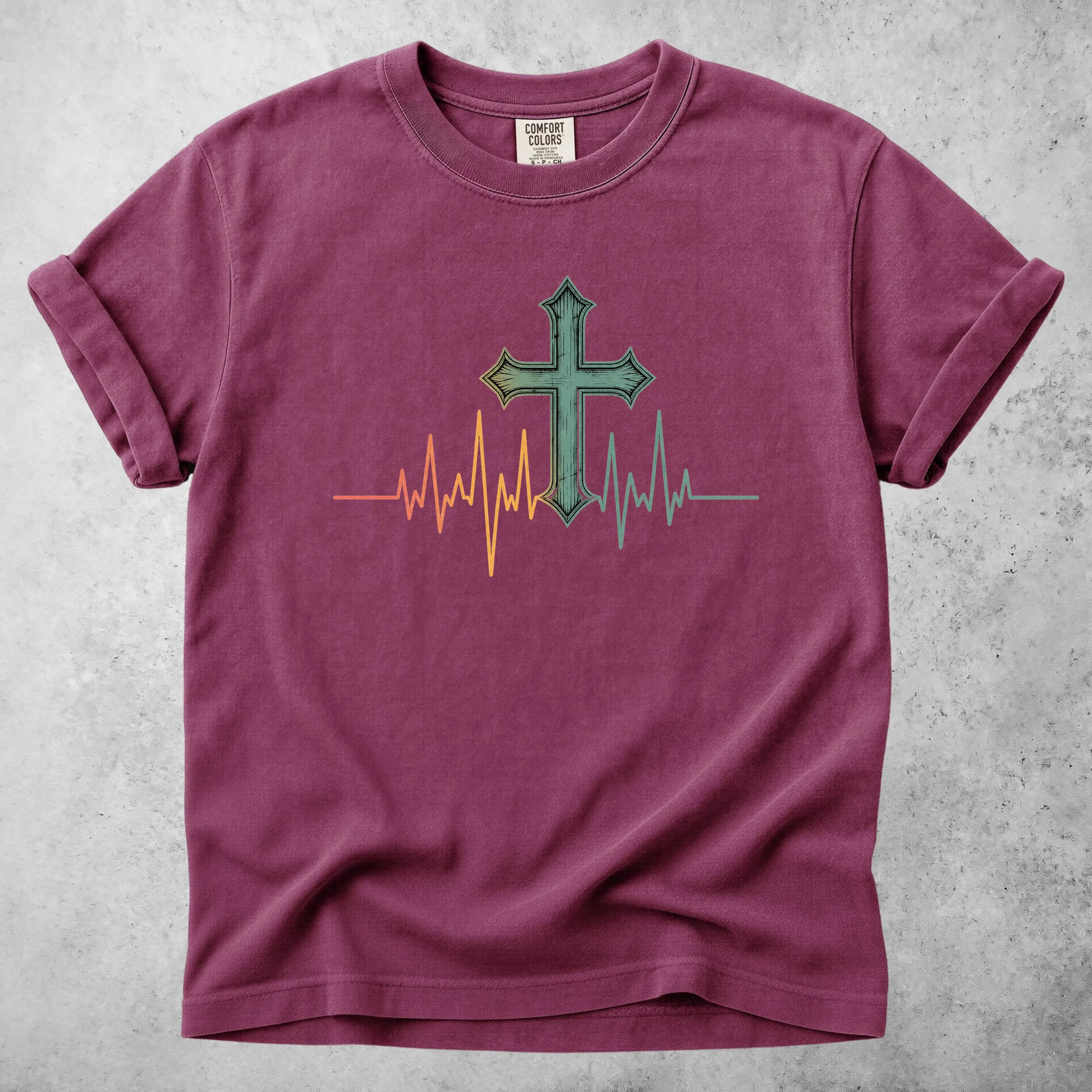 Printify T-Shirt Berry / S Cross Heartbeat T-Shirt