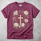 Printify T-Shirt Berry / S Floral Cross Botanical Flowers