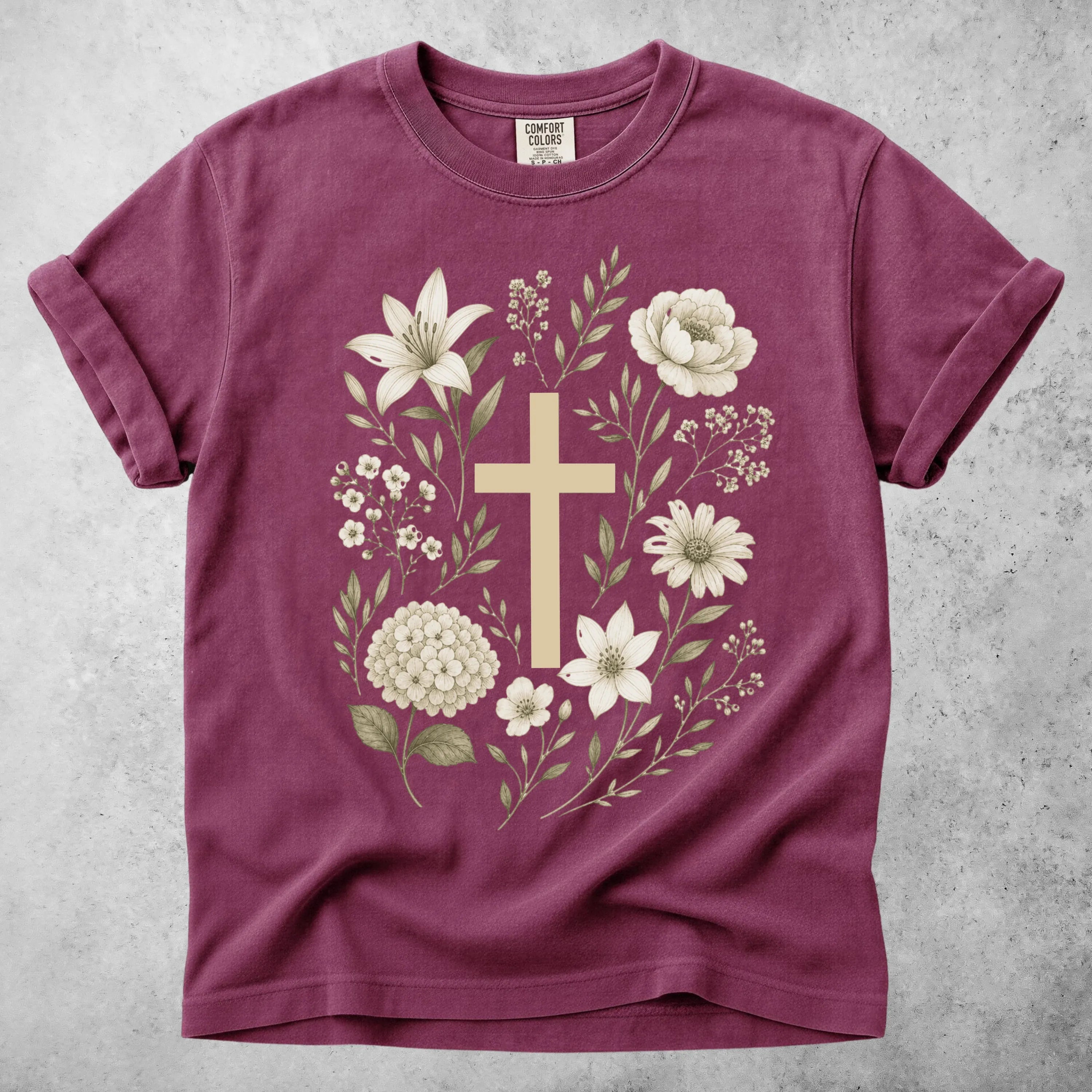 Printify T-Shirt Berry / S Floral Cross Botanical Flowers