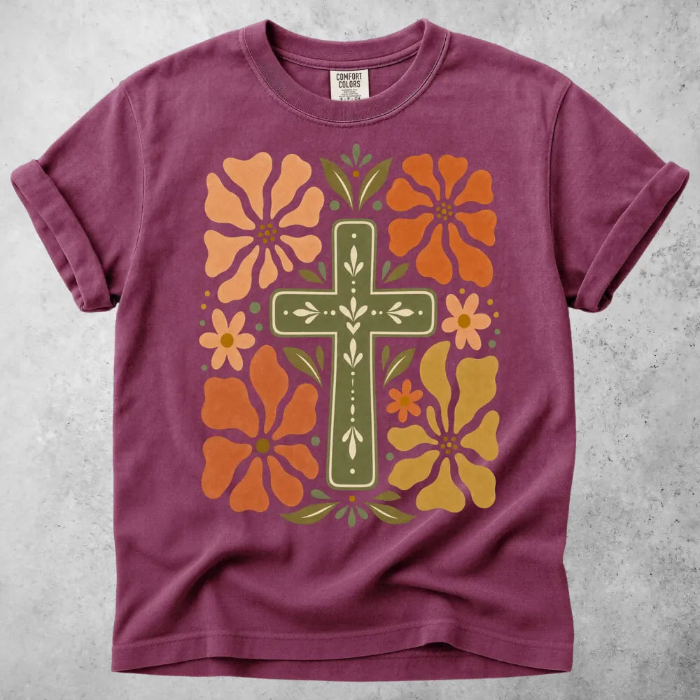 Printify T-Shirt Berry / S Floral Cross T-Shirt
