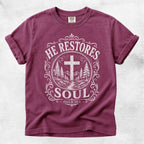Printify T-Shirt Berry / S He Restores Soul Christian Psalm 23:3