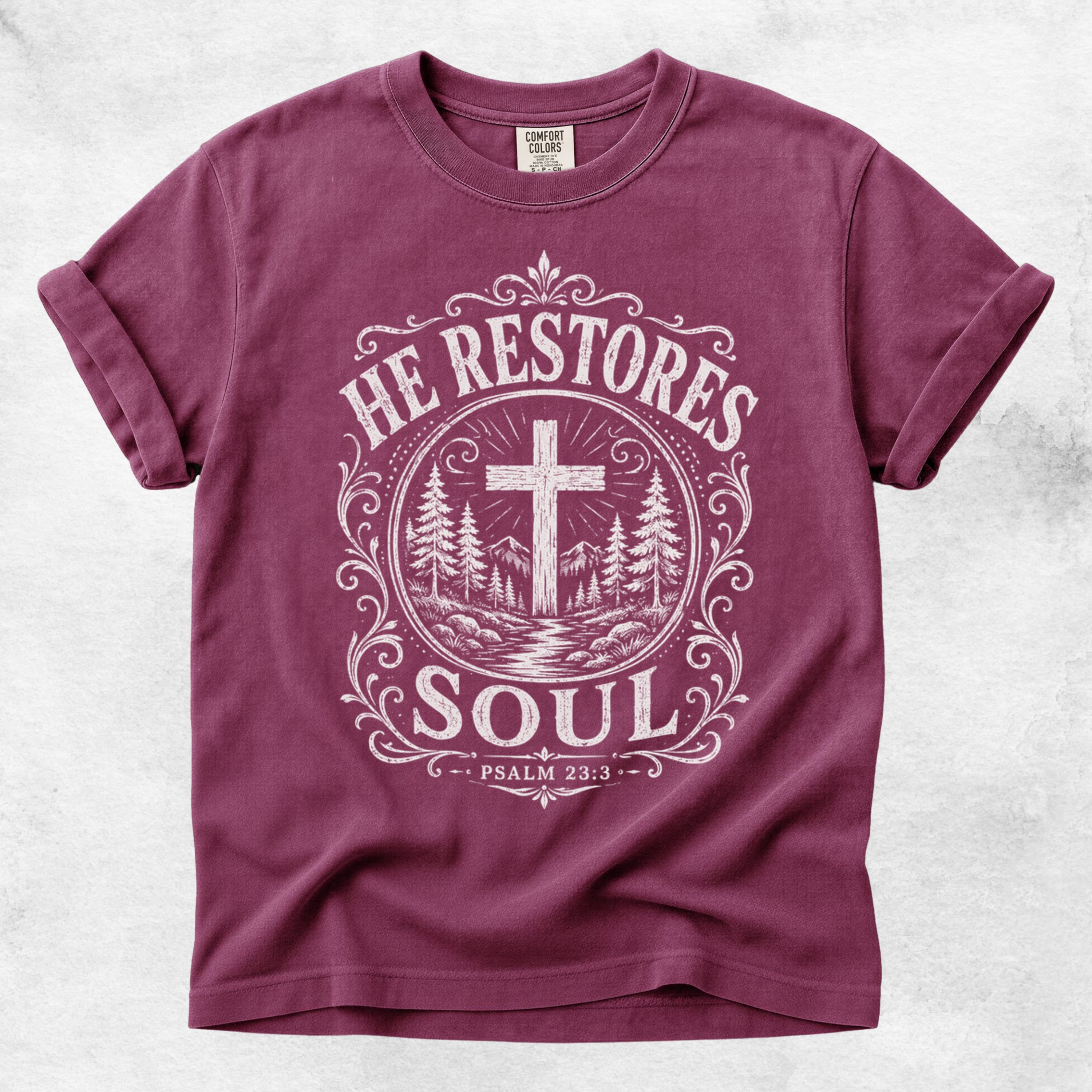 Printify T-Shirt Berry / S He Restores Soul Christian Psalm 23:3