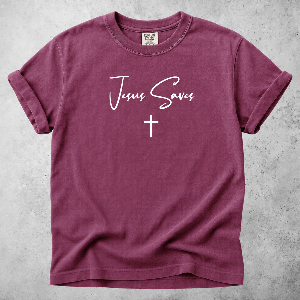 Printify T-Shirt Berry / S Jesus Saves - Minimal Cross Faith