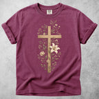 Printify T-Shirt Berry / S Wooden Cross Lily Flowers T-Shirt