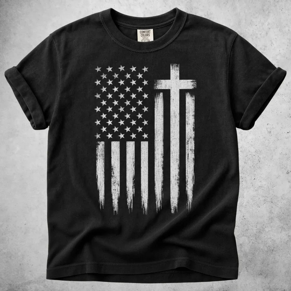 Printify T-Shirt Black / S American Flag Cross T-Shirt
