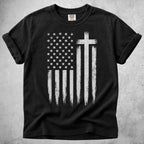 Printify T-Shirt Black / S American Flag Cross T-Shirt