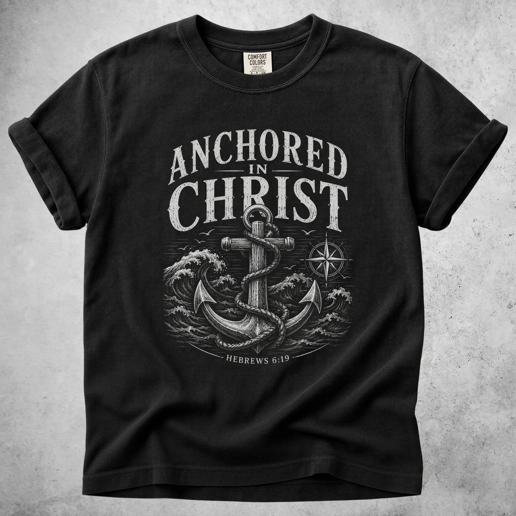 Printify T-Shirt Black / S ANCHORED in CHRIST Hebrews 6:19