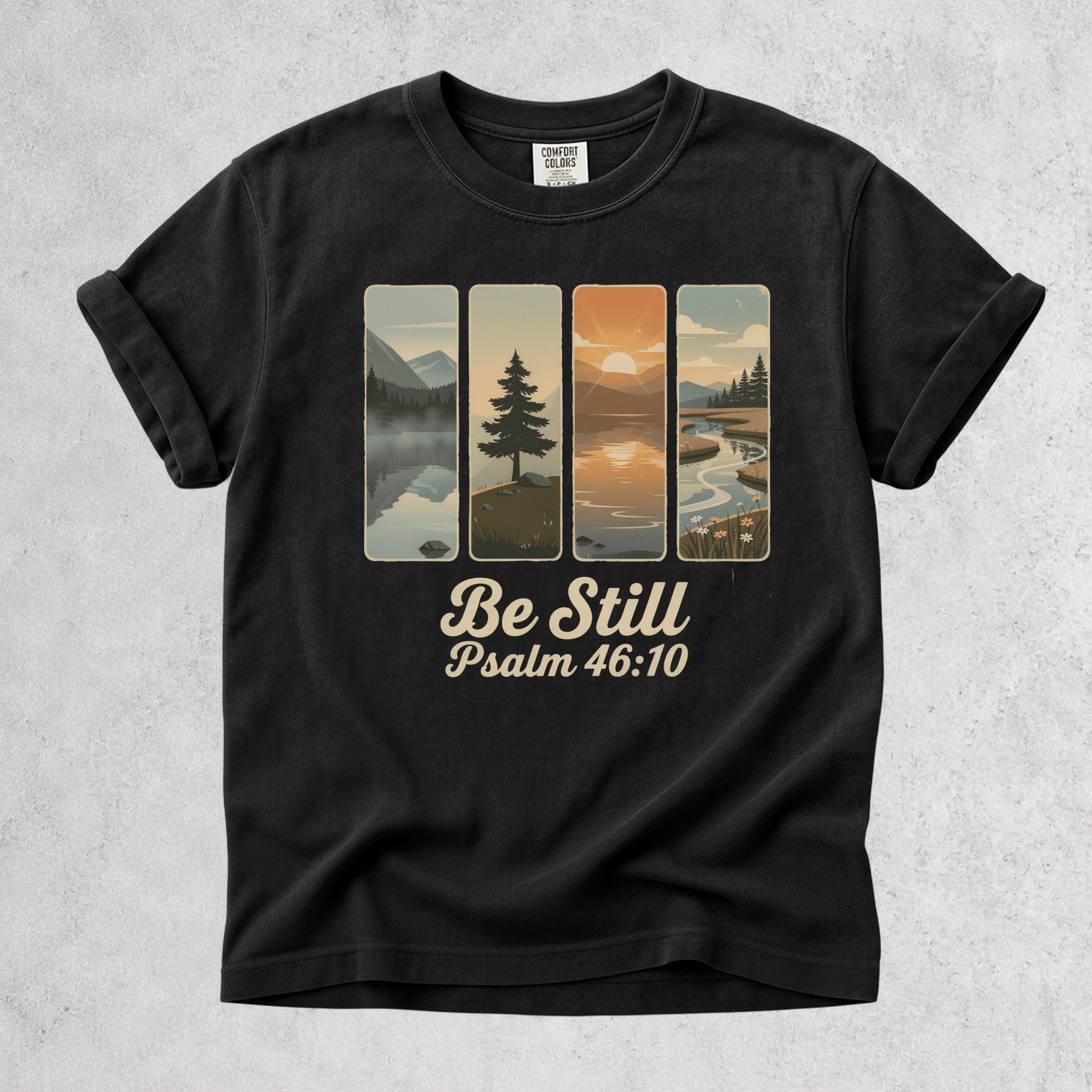 Printify T-Shirt Black / S Be Still Scenic Nature Tee - Psalm 46:10