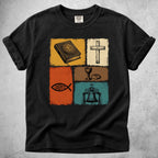 Printify T-Shirt Black / S Christian Faith Symbols Vintage T-Shirt