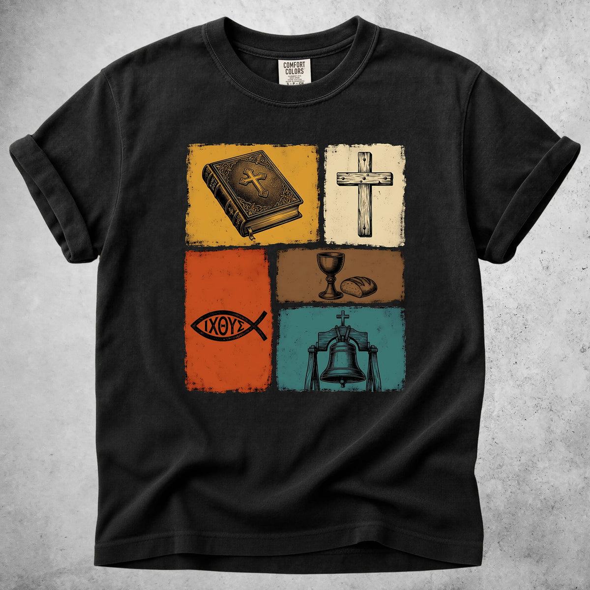 Printify T-Shirt Black / S Christian Faith Symbols Vintage T-Shirt