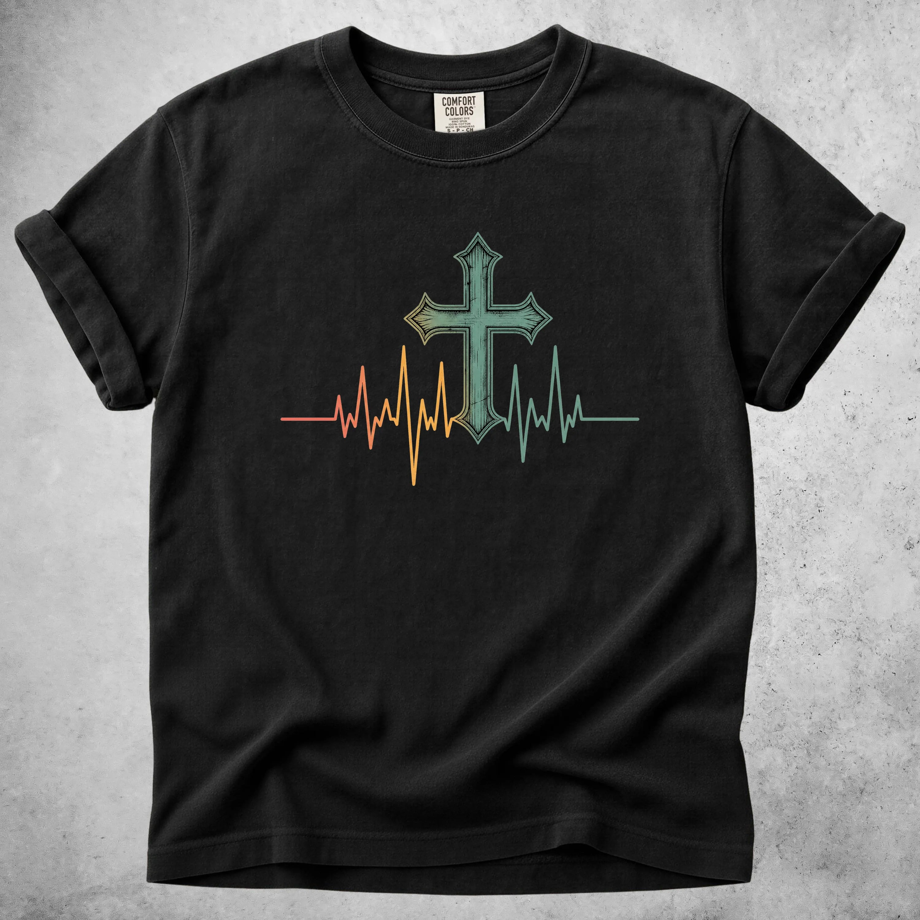 Printify T-Shirt Black / S Cross Heartbeat T-Shirt