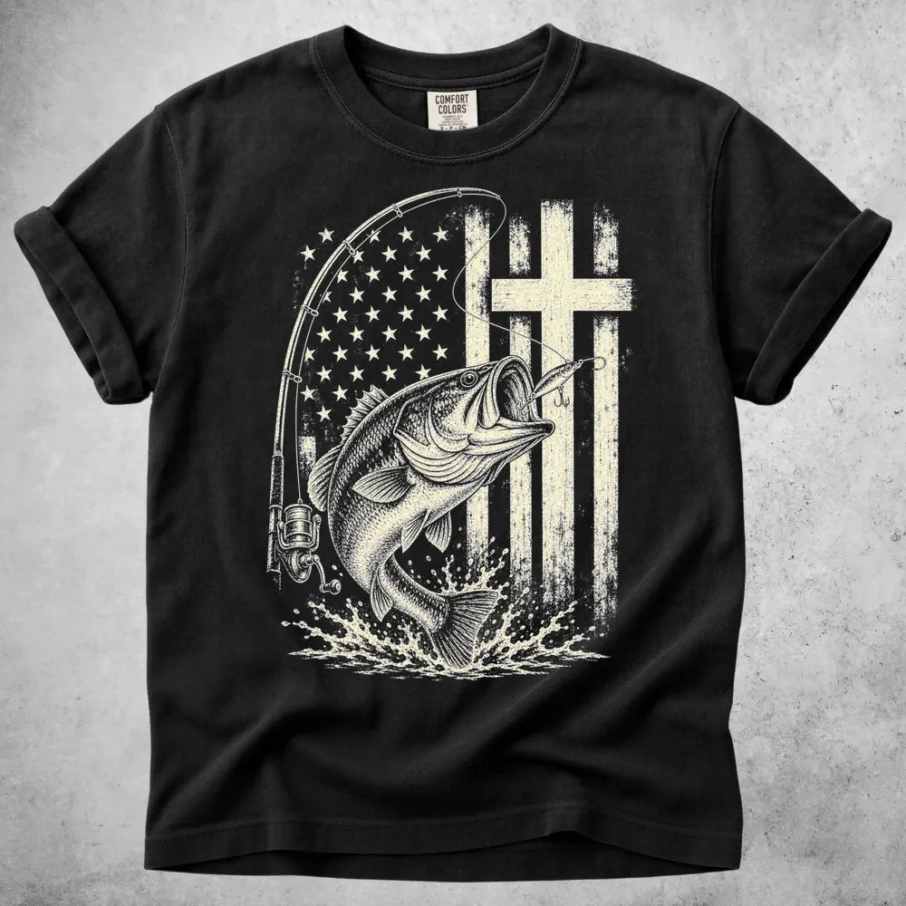 Printify T-Shirt Black / S Fishing Cross T-Shirt