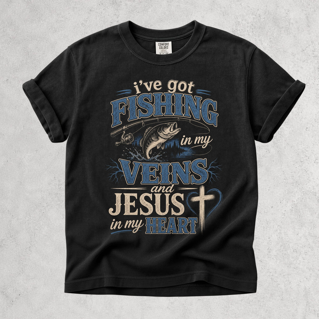 Printify T-Shirt Black / S Fishing & Faith