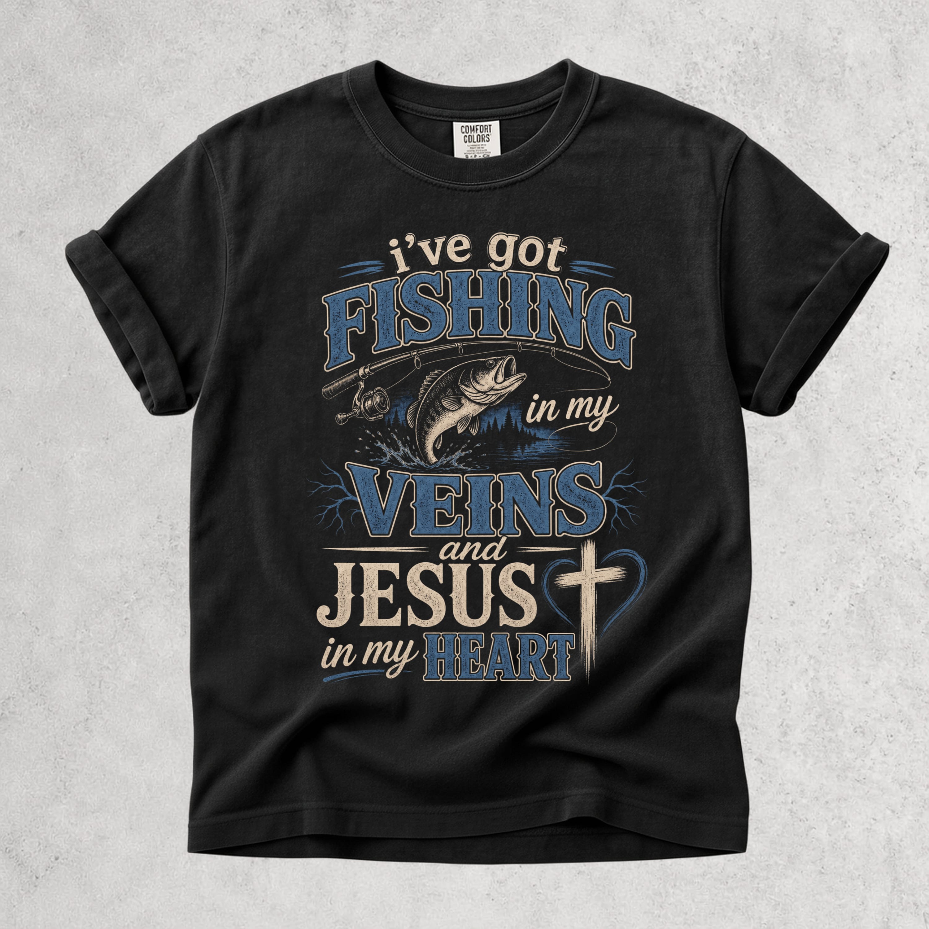 Printify T-Shirt Black / S Fishing & Faith