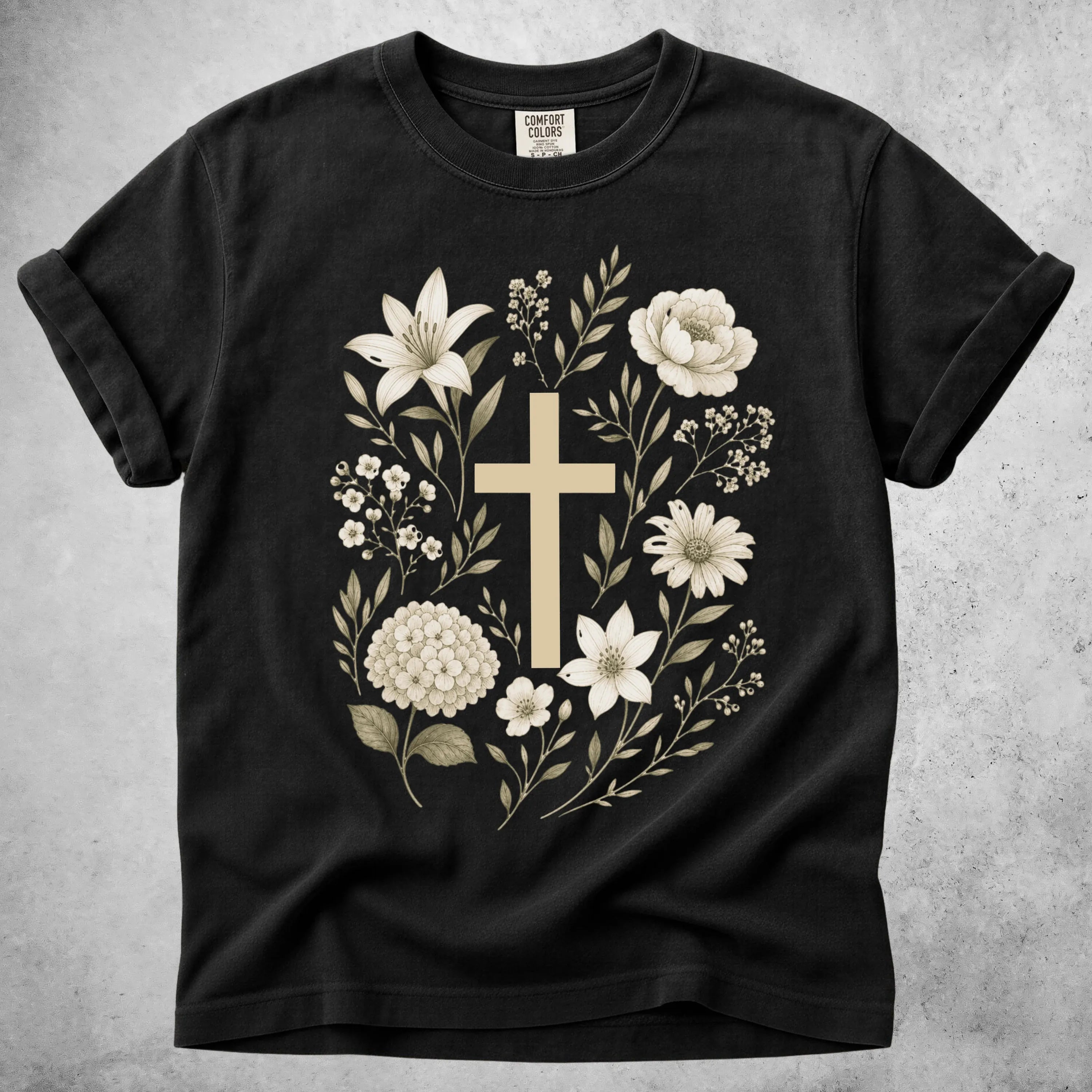 Printify T-Shirt Black / S Floral Cross Botanical Flowers