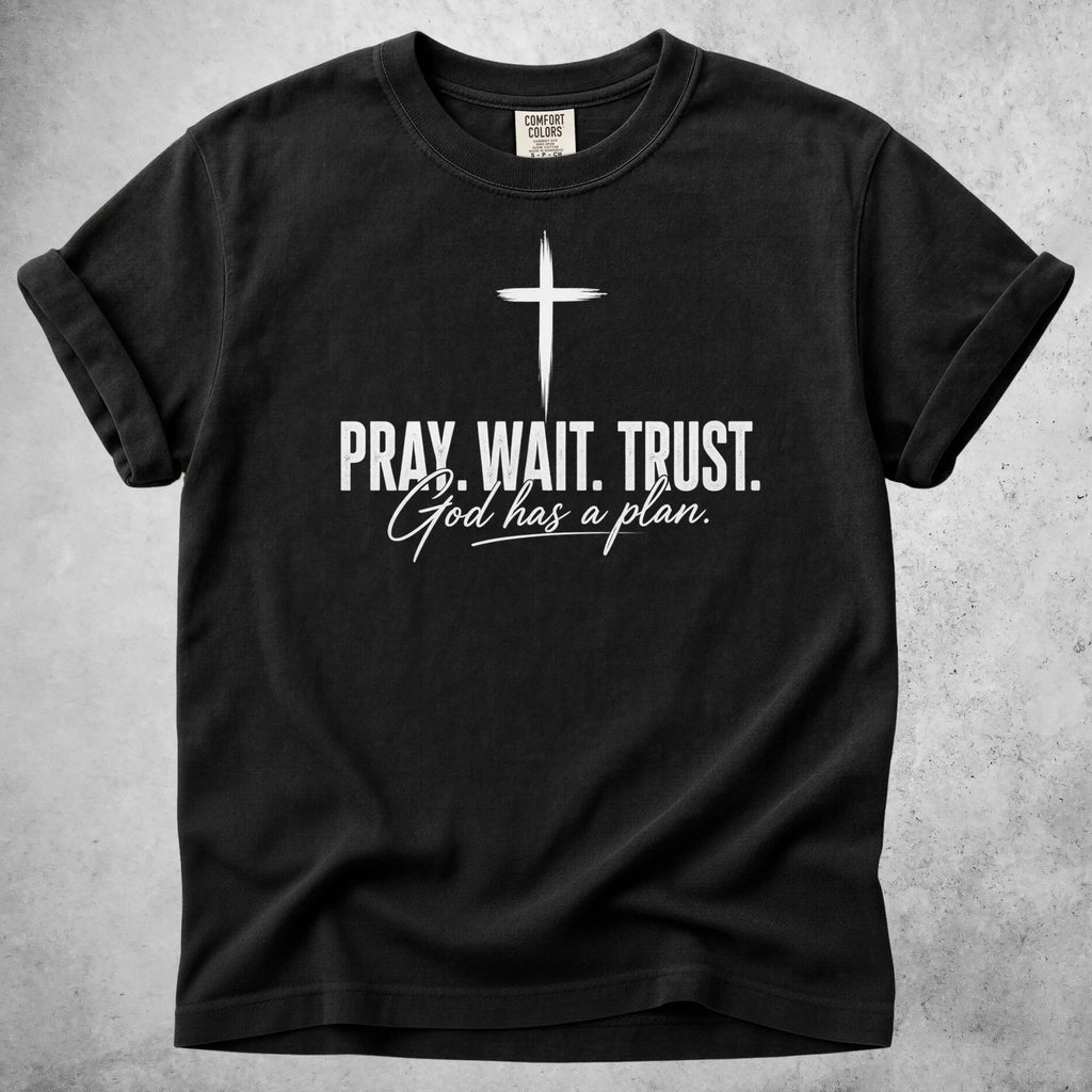 Printify T-Shirt Black / S PRAY. WAIT. TRUST. God has a plan