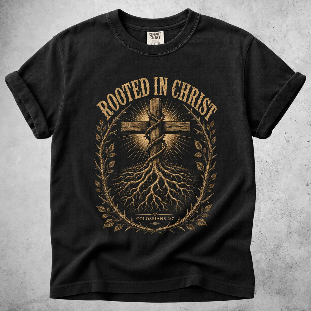 Printify T-Shirt Black / S ROOTED IN CHRIST - T-Shirt