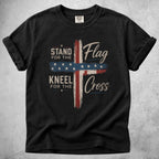 Printify T-Shirt Black / S STAND FOR THE Flag KNEEL FOR THE Cross - T-Shirt
