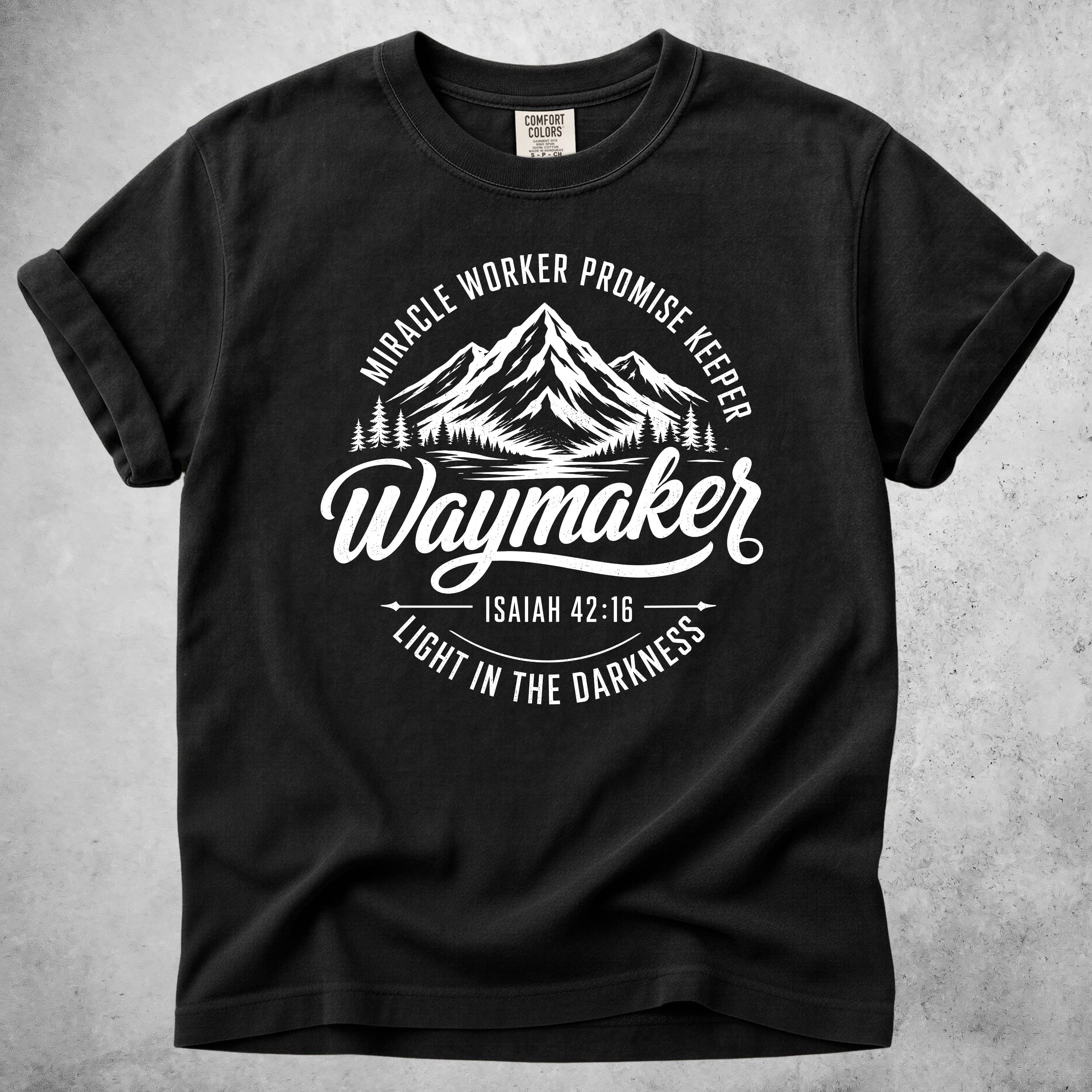 Printify T-Shirt Black / S Waymaker Isaiah 42:16 Mountain