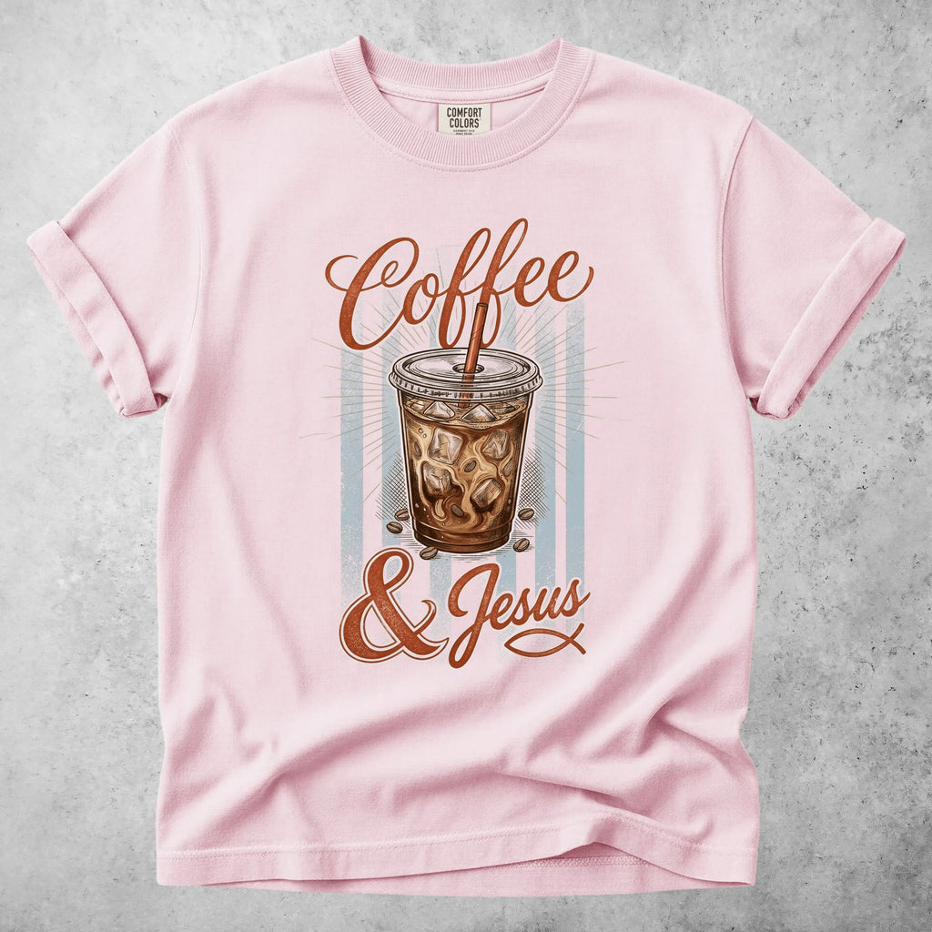 Printify T-Shirt Blossom / S coffee and jesus coffee lover faith (1) T-Shirt