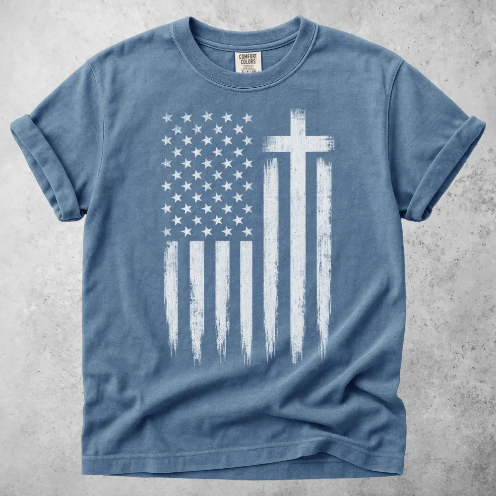 Printify T-Shirt Blue Jean / S American Flag Cross T-Shirt
