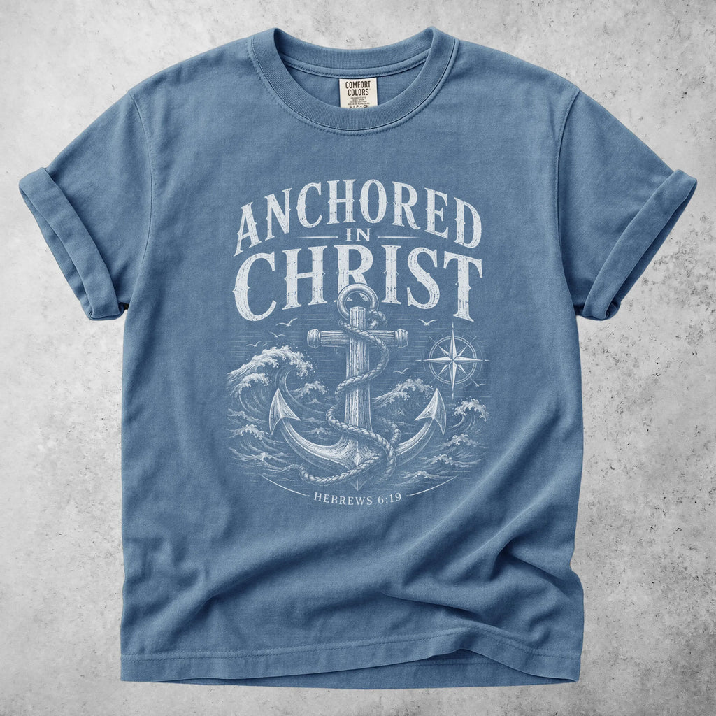 Printify T-Shirt Blue Jean / S ANCHORED in CHRIST Hebrews 6:19