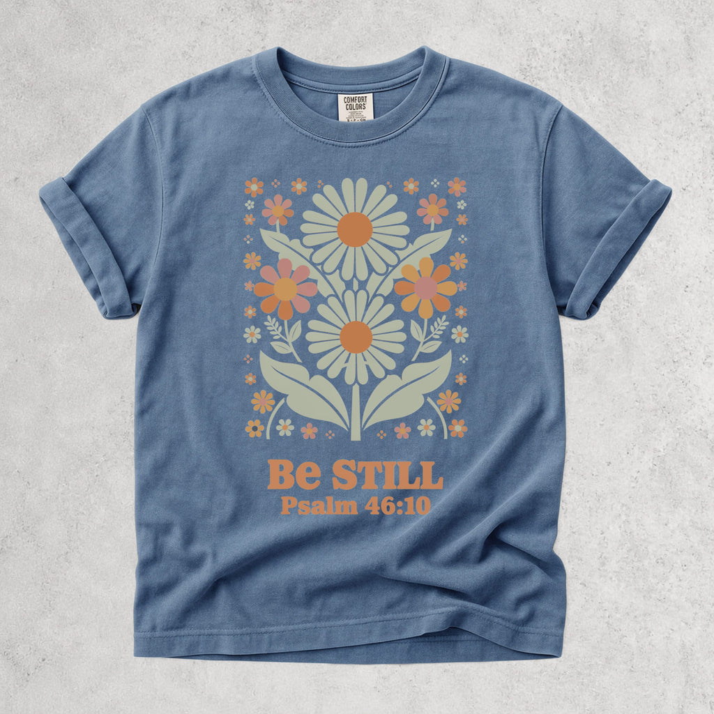 Printify T-Shirt Blue Jean / S Be Still Floral T-Shirt - Psalm 46:10