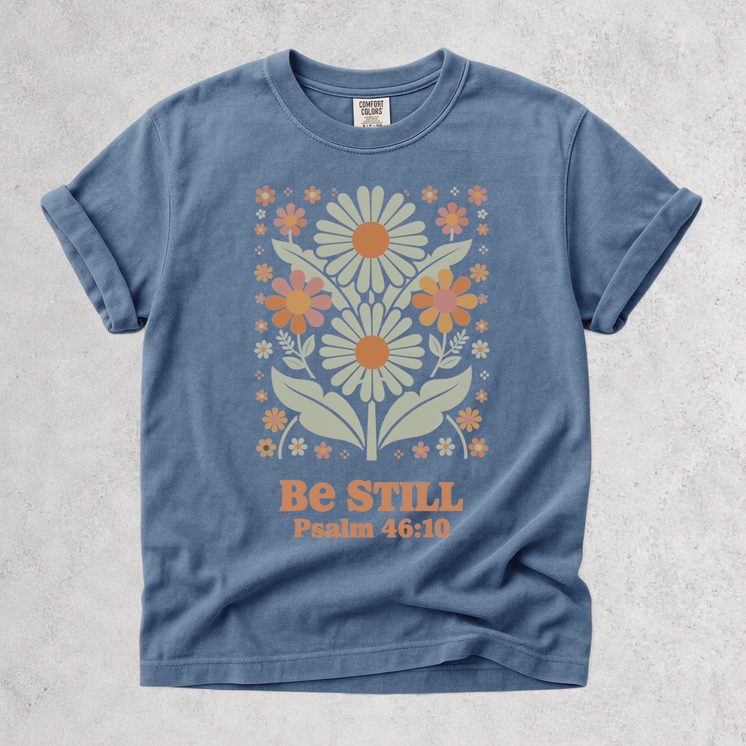 Printify T-Shirt Blue Jean / S Be Still Floral T-Shirt - Psalm 46:10