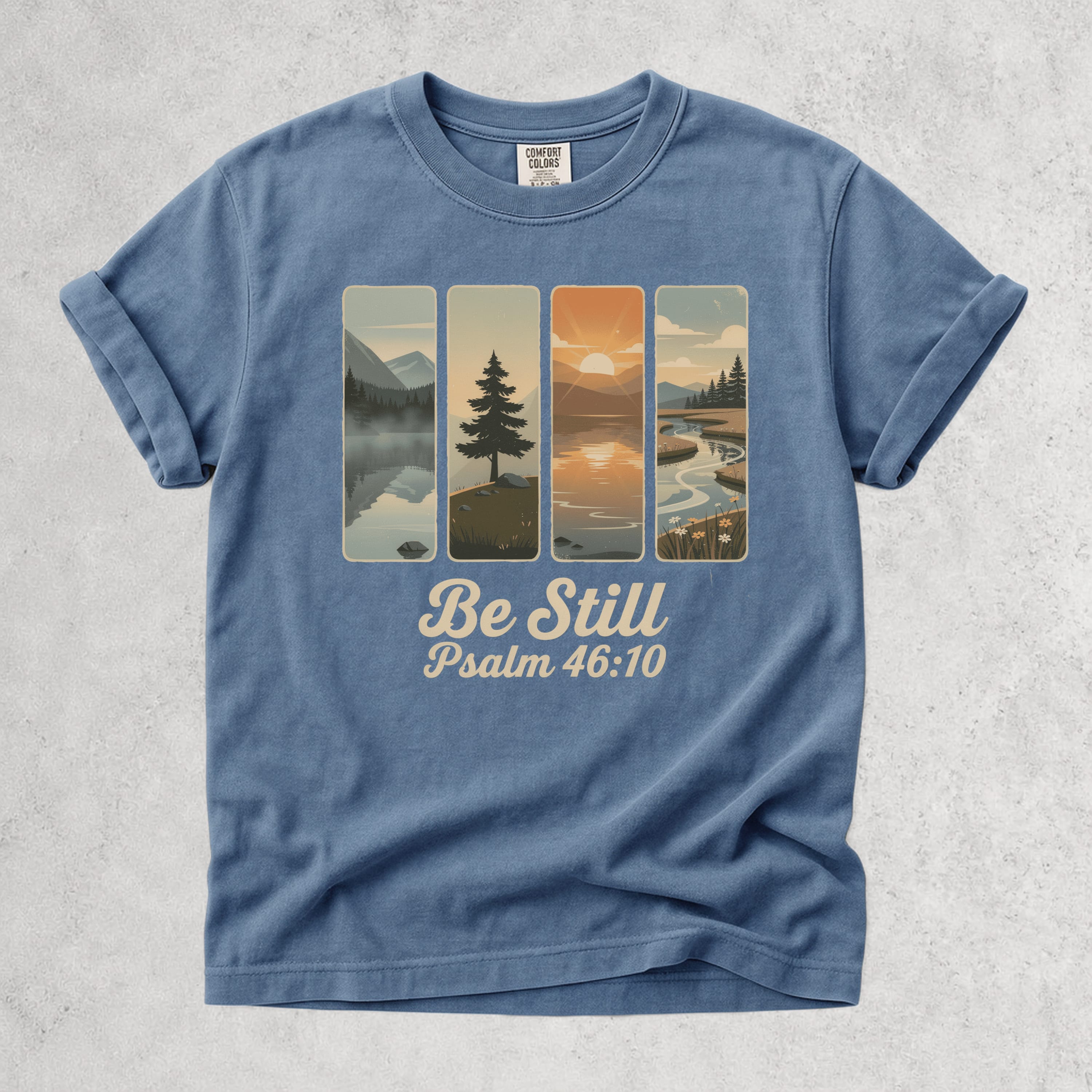 Printify T-Shirt Blue Jean / S Be Still Scenic Nature Tee - Psalm 46:10