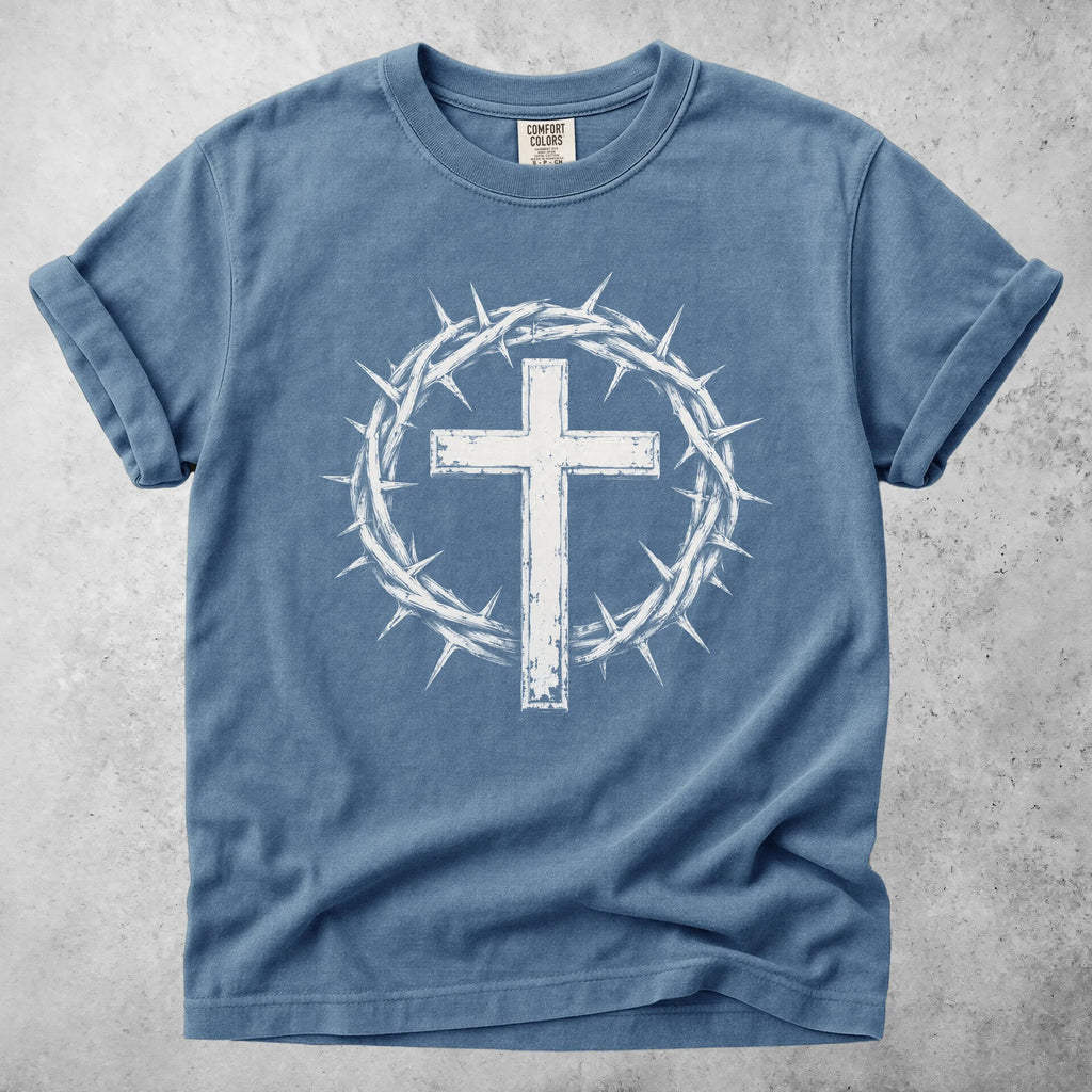 Printify T-Shirt Blue Jean / S crown of thorns cross christian faith T-Shirt