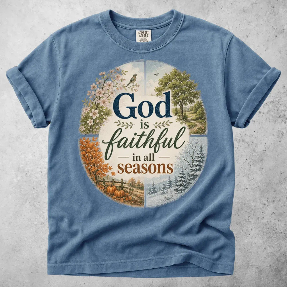 Printify T-Shirt Blue Jean / S God Is Faithful in All Seasons T-Shirt