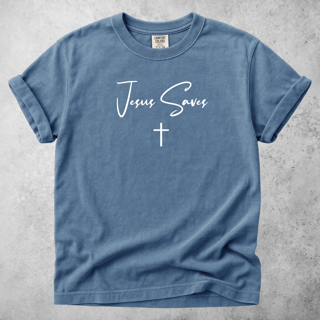 Printify T-Shirt Blue Jean / S Jesus Saves - Minimal Cross Faith