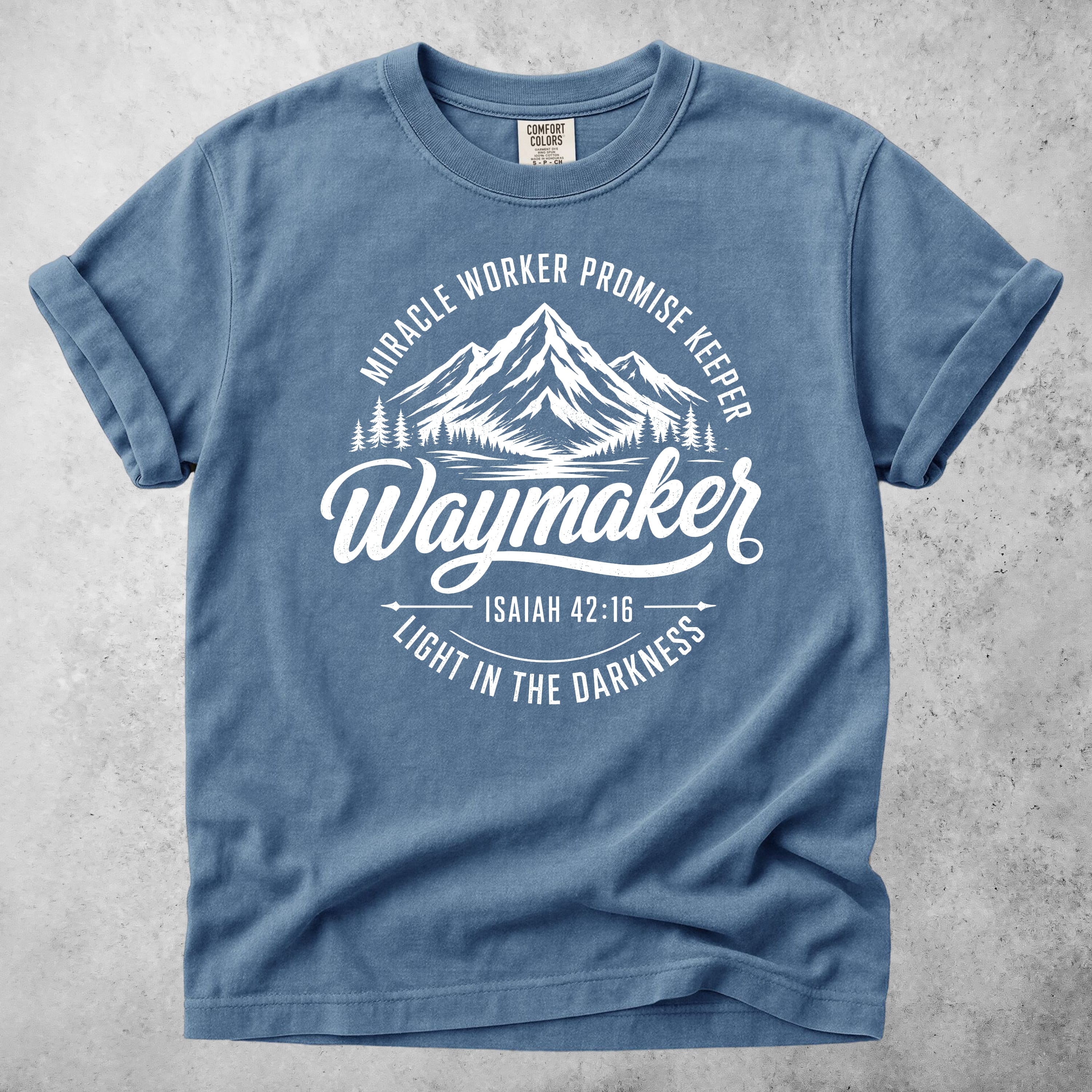 Printify T-Shirt Blue Jean / S Waymaker Isaiah 42:16 Mountain