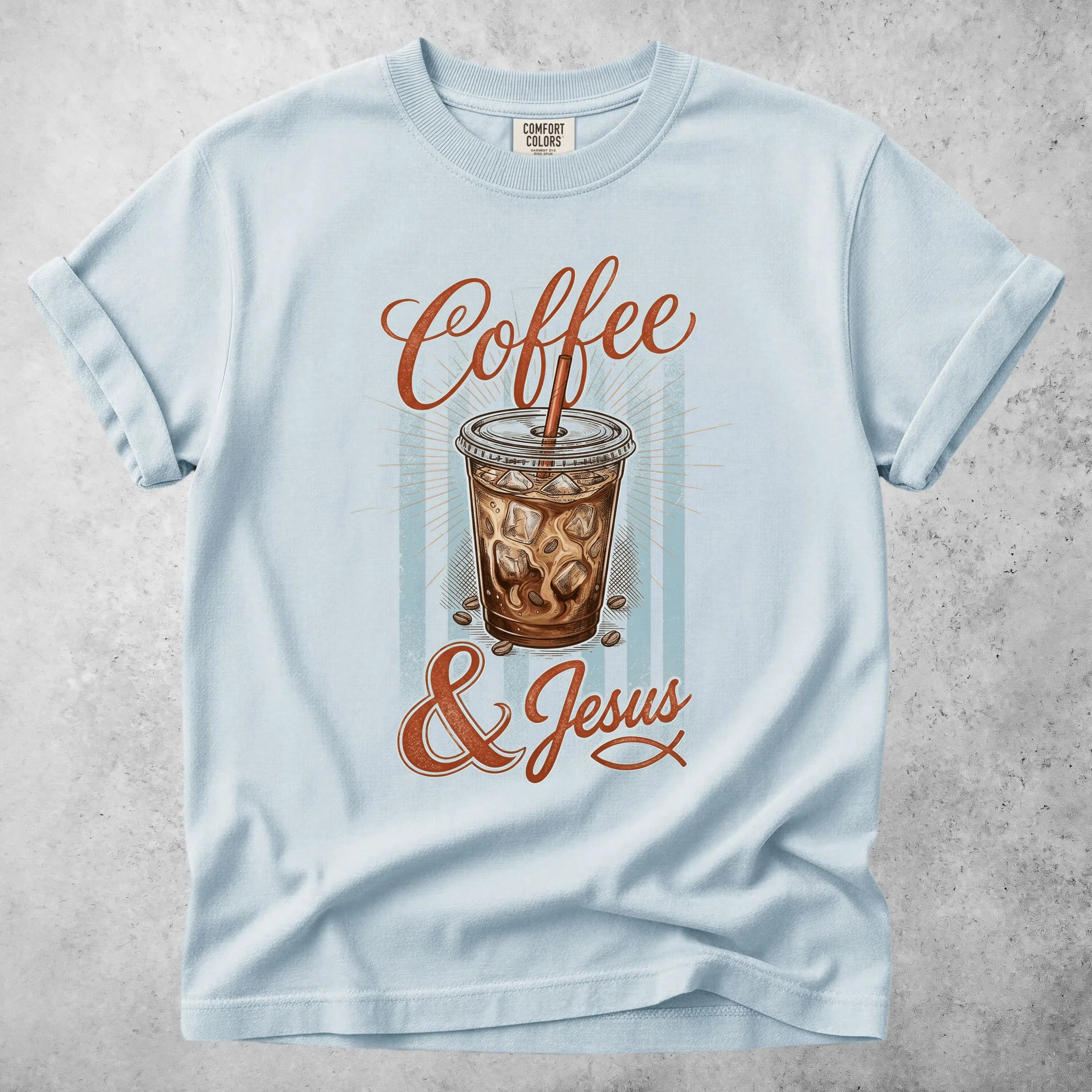 Printify T-Shirt Chambray / S coffee and jesus coffee lover faith (1) T-Shirt