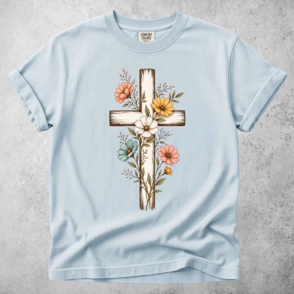 Printify T-Shirt Chambray / S Flower Cross T-Shirt