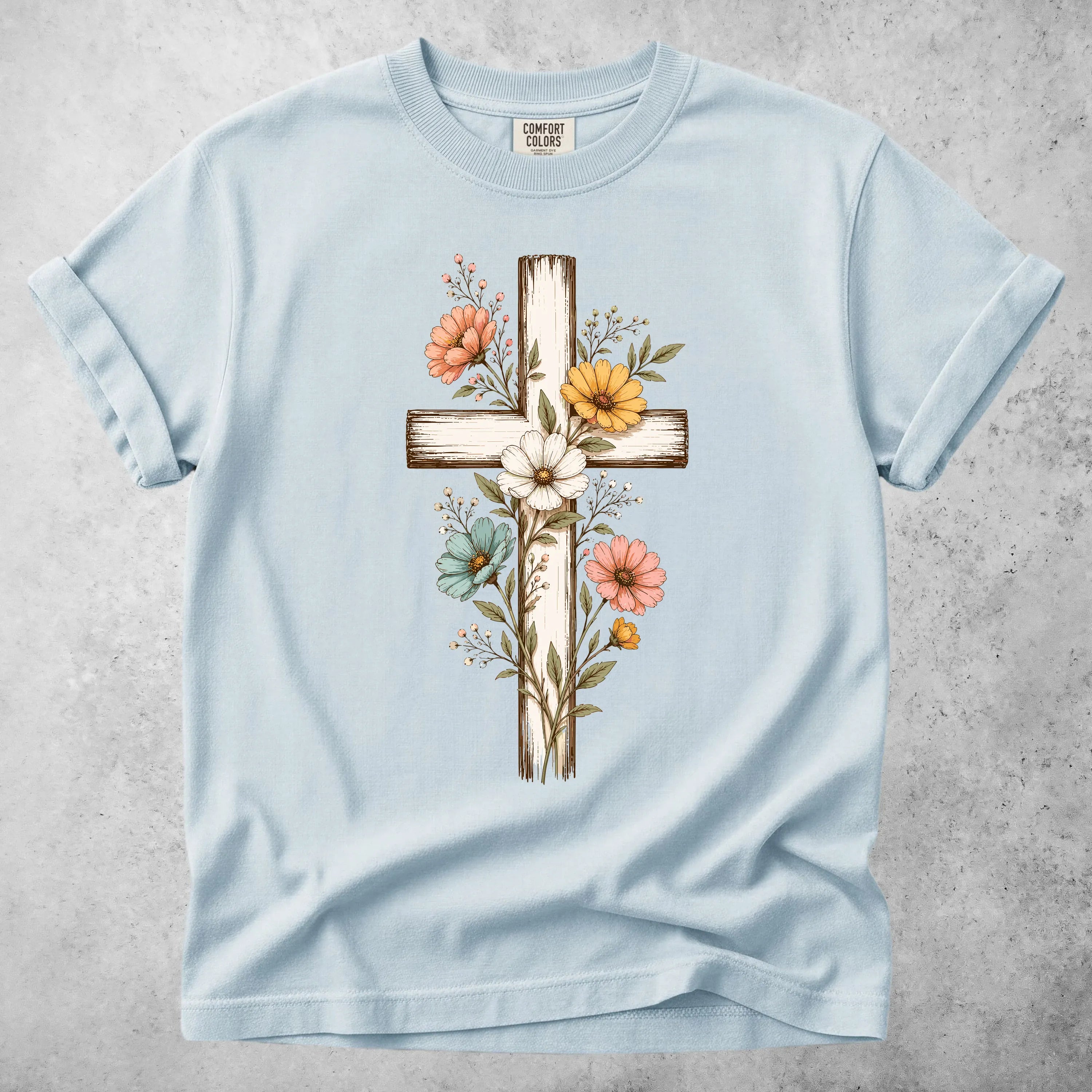 Printify T-Shirt Chambray / S Flower Cross T-Shirt