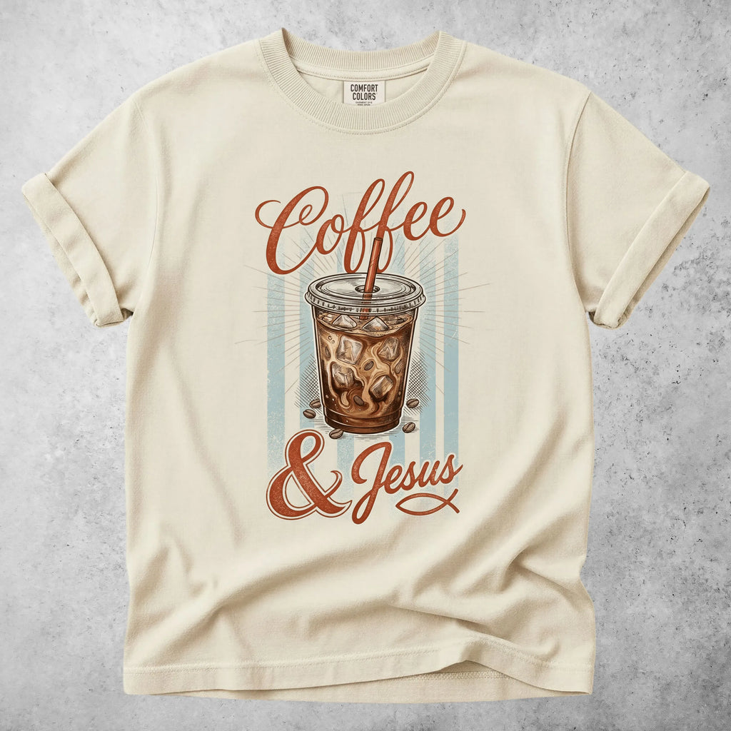 Printify T-Shirt coffee and jesus coffee lover faith (1) T-Shirt