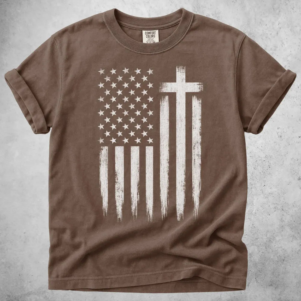 Printify T-Shirt Espresso / S American Flag Cross T-Shirt