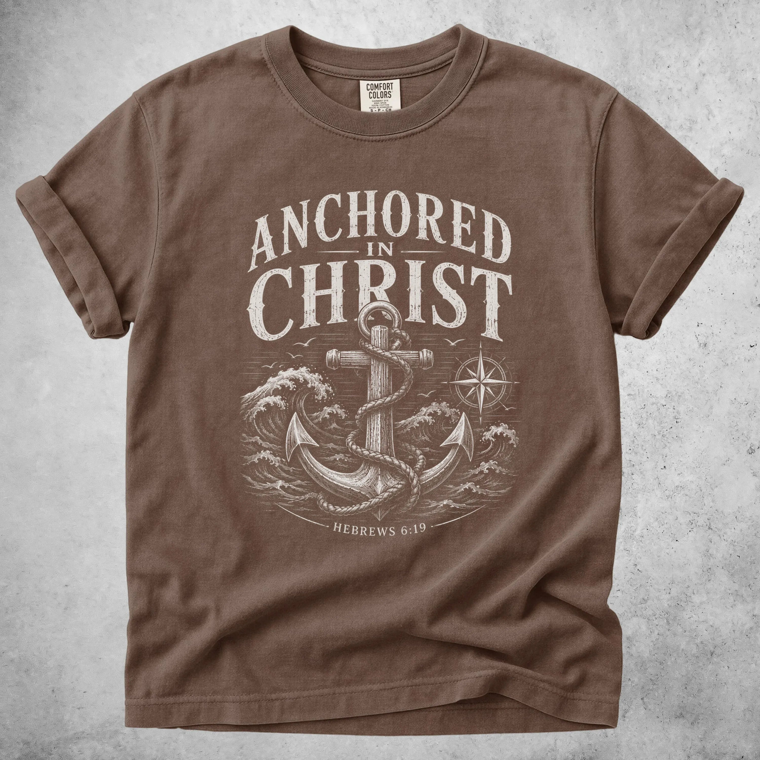 Printify T-Shirt Espresso / S ANCHORED in CHRIST Hebrews 6:19