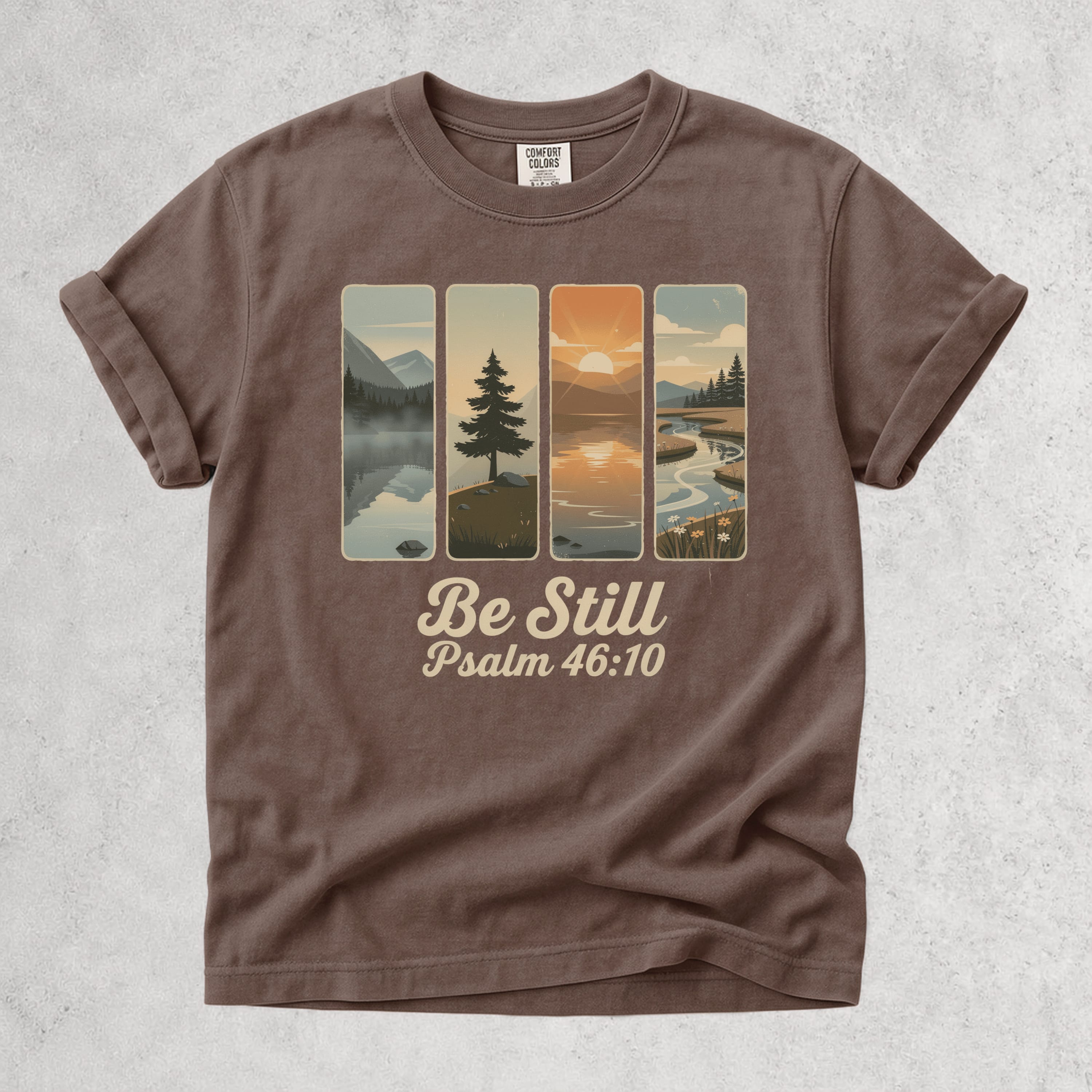 Printify T-Shirt Espresso / S Be Still Scenic Nature Tee - Psalm 46:10
