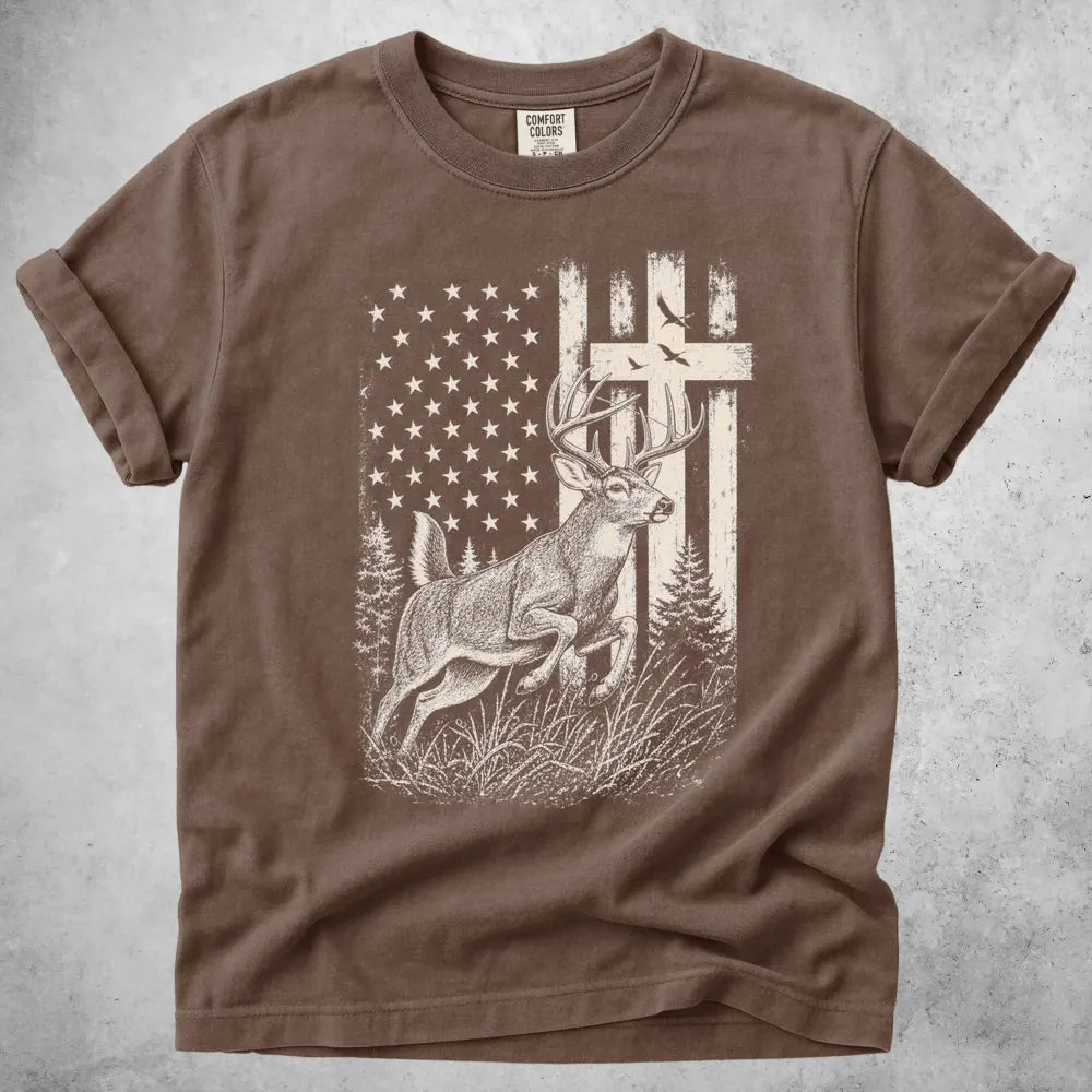 Printify T-Shirt Espresso / S Christian Deer Hunting T-Shirt