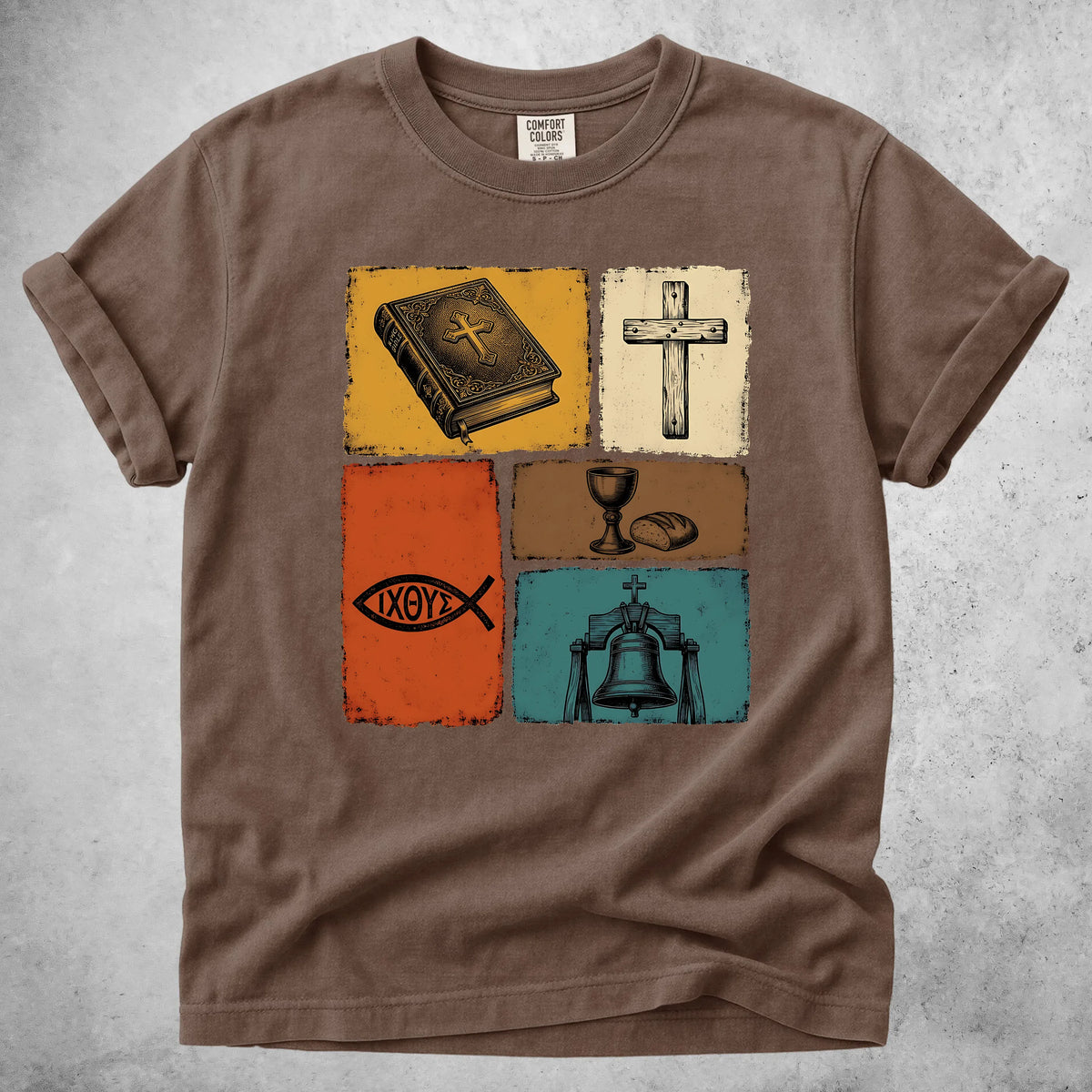 Printify T-Shirt Espresso / S Christian Faith Symbols Vintage T-Shirt
